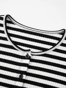 Franclia Black And White Striped Long Sleeve Cardigan Regular Fit Jacket T-Shirt For Women, Autumn And Spring Wear, Commute Outfit Office Casual - Black and White - View 4