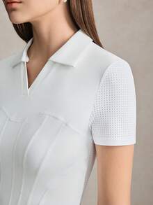 Activina Women's Solid Color Short Sleeve Casual Fitness Sports Polo Shirt - White - View 7
