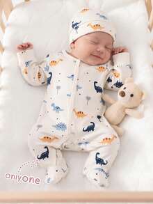 1 Pc Newborn Baby Home Jumpsuit, Long Sleeve Floral Soft Comfortable Off-White Autumn Cute Funny Graphic - Multicolor - View 7