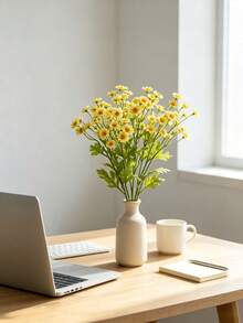 Cirelle 1pc/3pcs Artificial Yellow Daisy Flower Stem, Fake Wildflower Spray, Faux Silk Chamomile Branch For Vase Fillers, Wedding Arrangements & Home Table Floral Decor - Multicolor - View 4