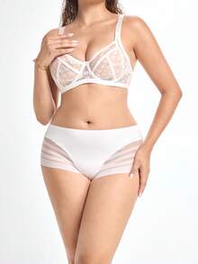 Slumbrini Plus Size Solid Color Sheer Minimalist Panties - White - View 4