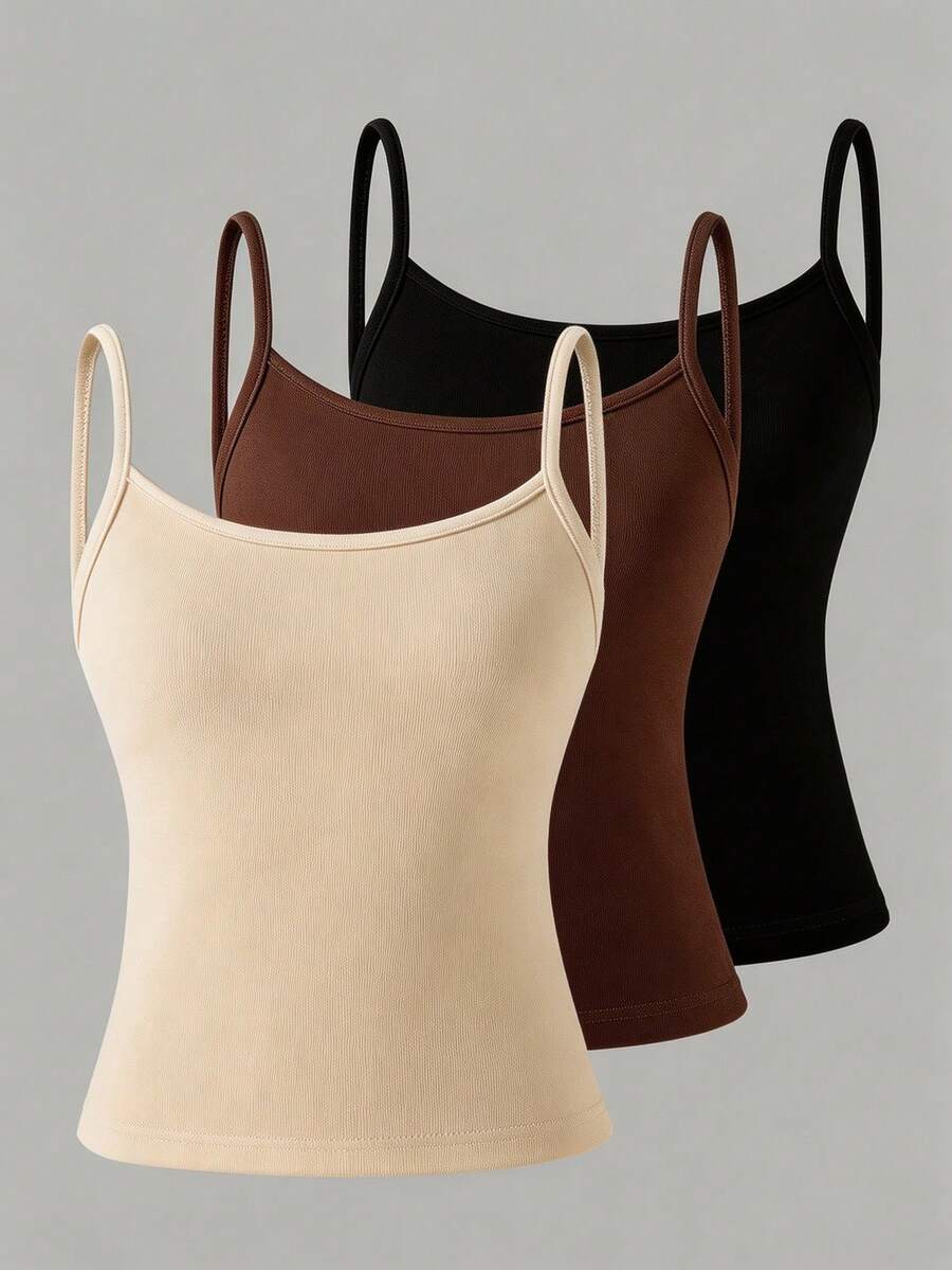 SHEIN 女童夏季白色細肩帶背心3件組,親膚柔軟面料,簡約時尚風,適合外穿或內搭,適用日常外出與多種場合,輕鬆展現甜美優雅氣質 - 彩色 - 查看 1