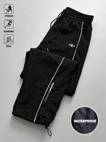 Voltform Men's Plus Size Drawstring Waist Colorblock Casual Daily Travel Sports Long Pants - Black - View 1
