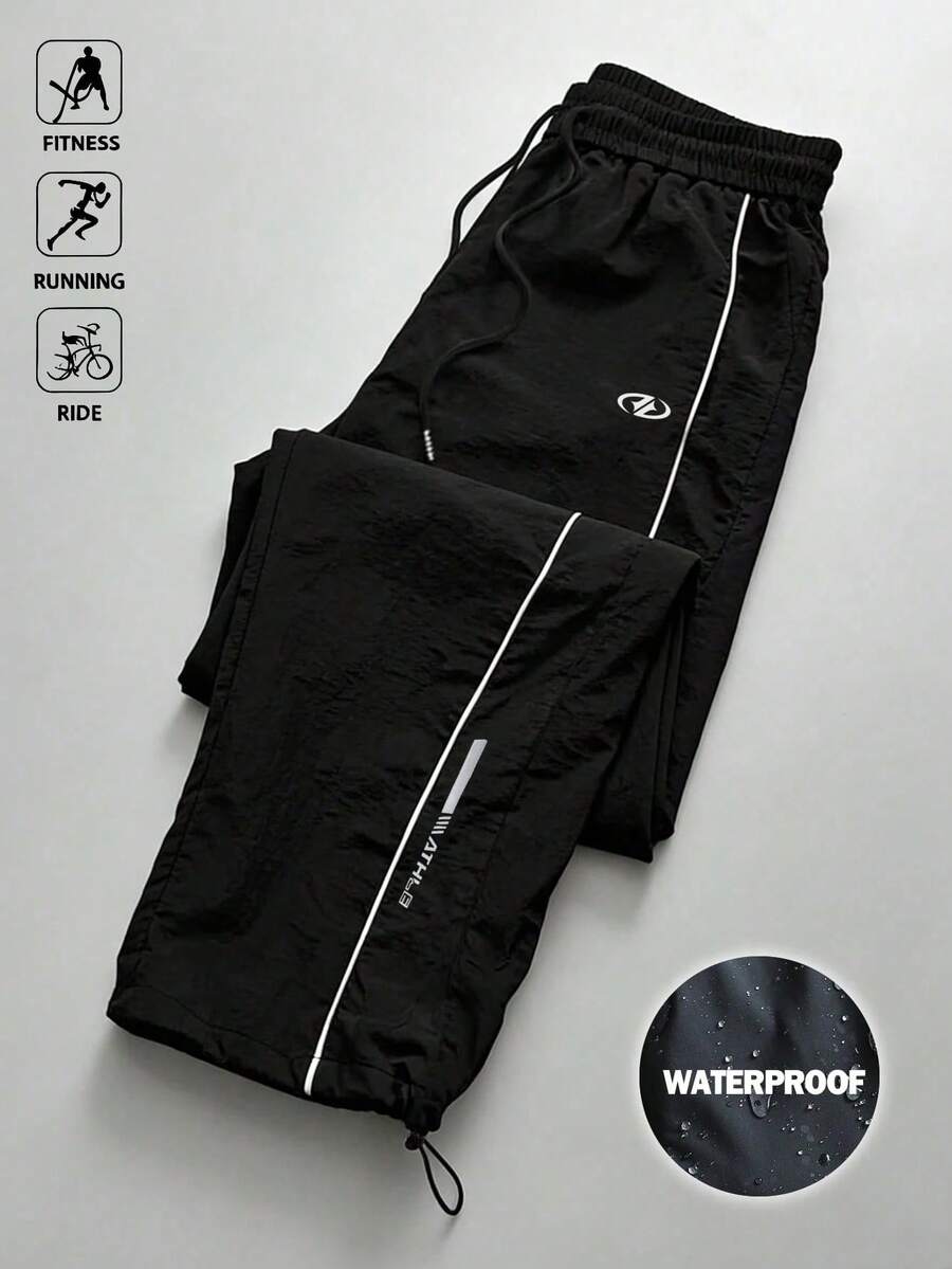 Voltform Men's Plus Size Drawstring Waist Colorblock Casual Daily Travel Sports Long Pants - Black - View 1