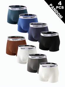 Random 4pcs Teen Boys Underwear  Boxer Briefs Sports Letter Waistband Fashion Classic Style All Season - Multicolor - View 5