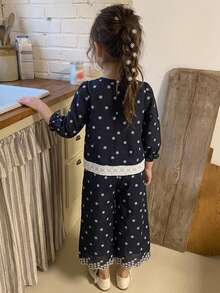 Dazy Kids 女童秋季圓領滿版印花無袖上衣＋長褲梭織套裝 春夏兩件套 - 藏蓝色 - 查看 2