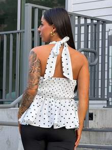 SAYEHFBABY Polka Dot Tops For Women, New Halter Tops, Autumn Women's Clothing, Fashionable And Elegant All-Match Tops, Graduation Season, Christmas Party,White Shirt Chic Summer - White - View 3