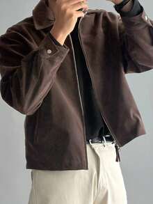 DAZY Spring/Autumn Brown Suede Fabric Short Solid Color Commuter Men's Jacket And Coat - Brown - View 7