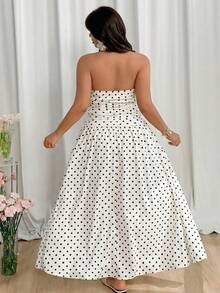 GalTyme Plus Size Polka Dot Print Strapless Casual Dress For Women - White - View 2