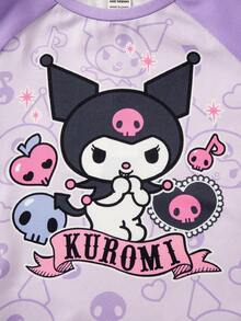 HELLO KITTY AND FRIENDS | SHEIN Gaun Santai Lengan Pendek Raglan Motif Kartun untuk Anak Perempuan - Purple - View 5