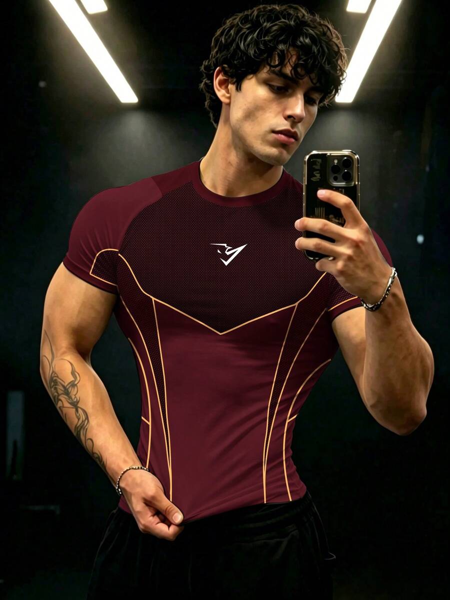 Gym Rark 男士幾何印花插肩袖短袖休閒健身運動T恤 - 彩色 - 查看 1
