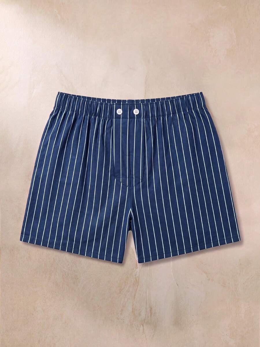 EverLounge Men's Old Money Style Minimalist Fashion Navy Blue Striped Print Allover Pants - Navy Blue - View 1