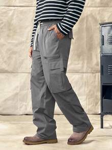 Norleigh Loose-Fit Men's Cargo Pants With Flap Pockets On Sides, 2000s Style, Fall - Dark Grey - View 1