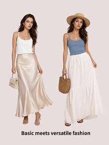 SHEIN BASICS 1件女款純色修身休閒細肩帶背心上衣 白色上衣 - 藍色 - 查看 16