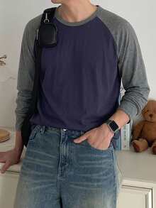 DAZY Men's Colorblock Raglan Sleeve T-Shirt - Dark Grey - View 4