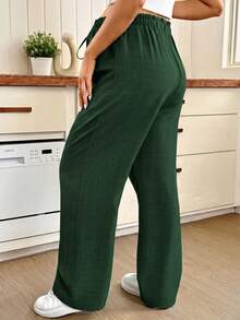 SHEIN Maternity Solid Color Adjustable Waist Wide Leg Long Pants - Dark Green - View 2