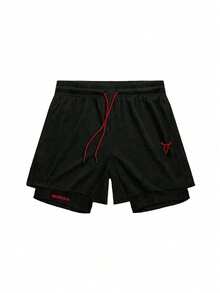 RISE LYT 男士幾何印花插肩短袖T恤與抽繩腰短褲運動套裝 - 黑色 - 查看 3