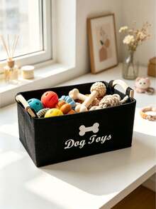 1PC Large Capacity Felt Pet Supplies Storage Organizer Basket Bin With Sturdy Handles For Dog Cat Accessories Collar Leash Grooming Tools Durable Breathable Fabric Lightweight Decorative Versatile For Home Living - Black - View 8