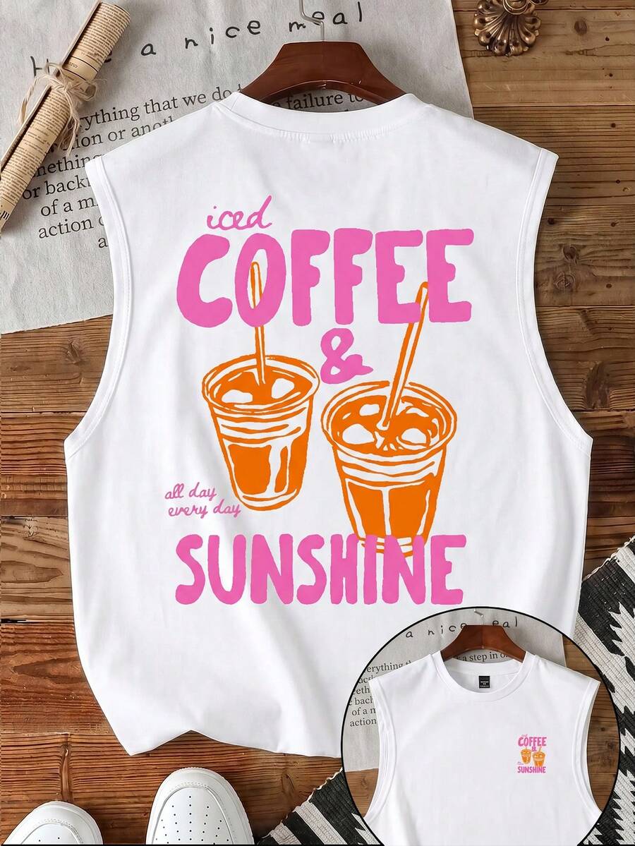 Manfinity Hypemode Men's Summer Casual Coffee Print Tank Top - White - View 1