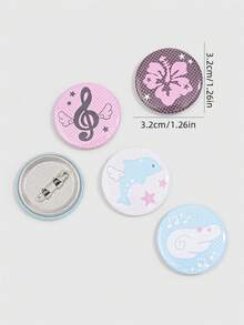 ROMWE Anime 3.2cm/1.26in，含海豚與熱帶花卉圖案，可用作裝飾針、胸針、徽章或鈕扣縫製在衣服上 - 淺藍色 - 查看 2