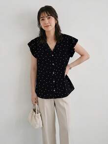 SHEIN LUNE 休闲简约复古圆点印花图案女式衬衫，适合夏季穿着 - 彩色 - 查看 4