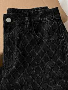 Comfortcana Casual Washed Diamond Texture Denim Jeans - Black - View 4