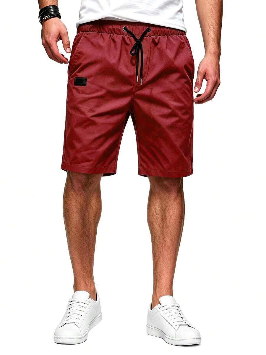 Manfinity Homme Men Drawstring Waist Slant Pocket Shorts - Burgundy - View 1