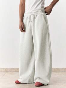 EASEVO Men's Summer Casual Loose Fit Sweatpants Plus Size Grey Solid Color Patchwork Elastic Waist - Light Grey - View 1