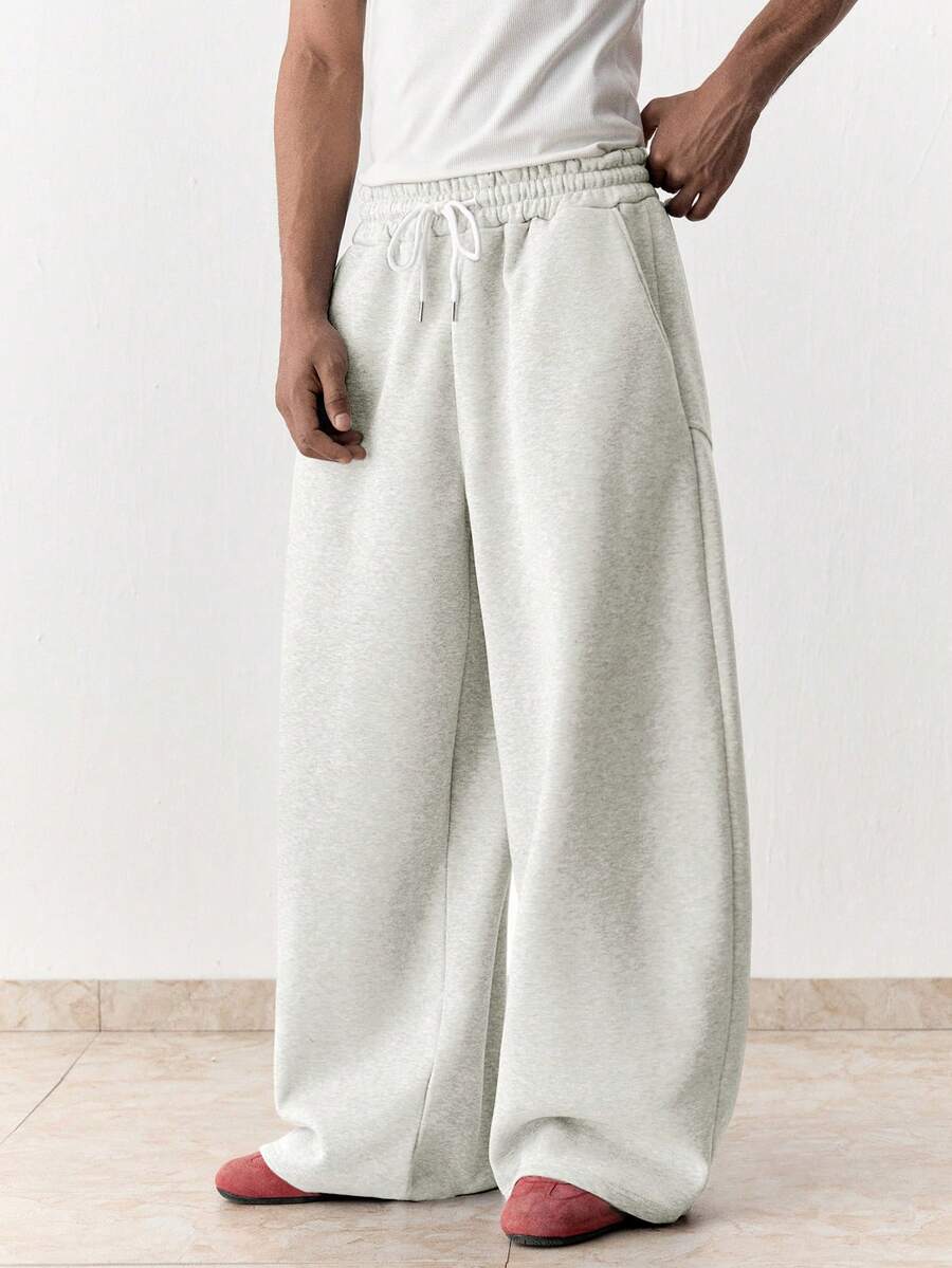 EASEVO Men's Summer Casual Loose Fit Sweatpants Plus Size Grey Solid Color Patchwork Elastic Waist - Light Grey - View 1