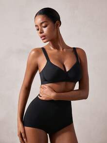 Veilyse 1pc Women's Comfortable Wireless Soft Cup Solid Color Brafor Summerfor Summer - Black - View 6