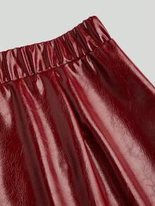 Sweetra Rok Seksi Ukuran Besar dengan Desain Belahan untuk Musim Gugur - Burgundy - View 3