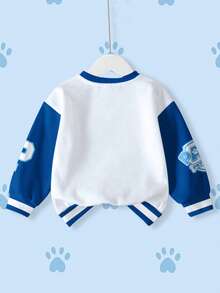 SHEIN | PAW Patrol 年轻男孩休闲时尚街头卡通狗和字母印花撞色落肩宽松羊毛卫衣，秋冬 - 白色 - 查看 2