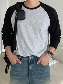 DAZY Men's Colorblock Raglan Sleeve T-Shirt - Black - View 1
