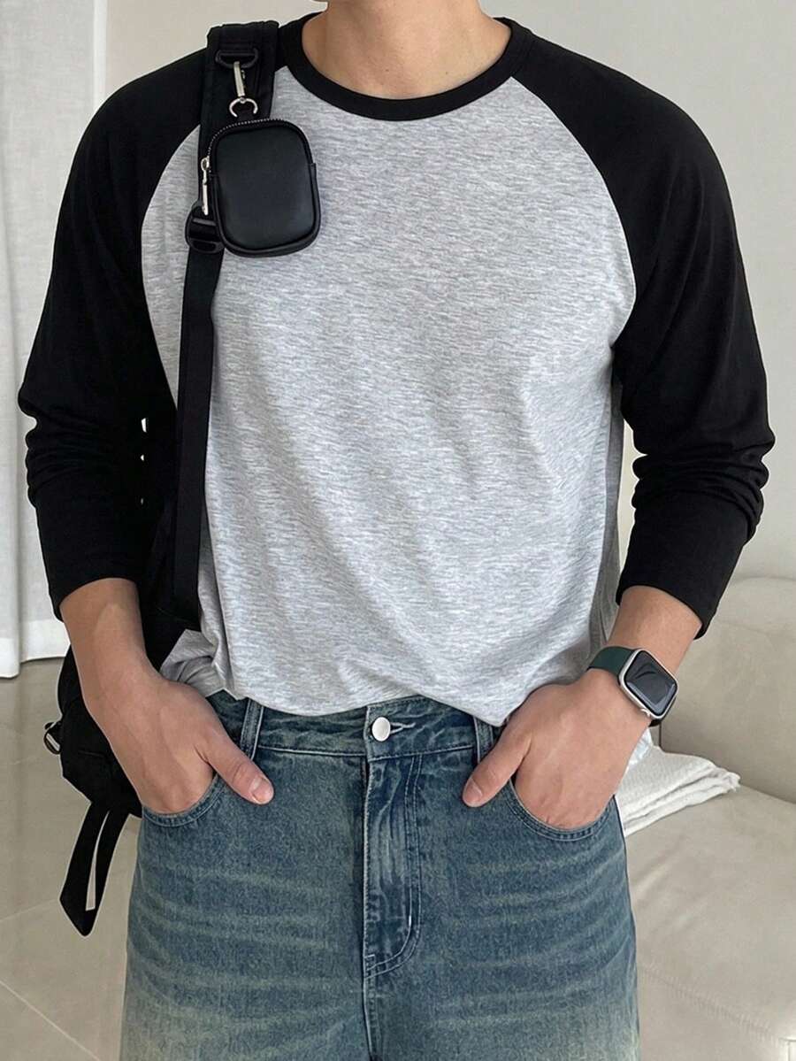 DAZY Men's Colorblock Raglan Sleeve T-Shirt - Black - View 1
