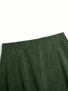 SHEIN Clasi 大尺碼女款 A 字版梭織灰色中長裙 春季亞麻優雅休閒裙 秋季 - 綠色 - 查看 3