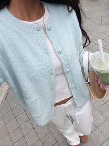 Autumina Women's Fashion Versatile Light Blue Minimalist All-Match Casual Commute Brunch Daily Wear Autumn/Winter Sweater Button-Up Cardigan - Blue - View 9