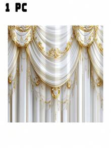 Elegant 3D LuxuryDrapery Design Shower Curtain With Hooks, Water-Resistant Polyester Blend, Non-Woven Graphic Pattern, Arts Theme Bathroom Decor, Machine Washable - Multicolor - View 8