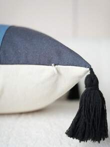 Cirelle 1pc/2pcs All-Season 3-Tone Vertical Color Block Canvas Pillow Covers With Four-Corner Tassels, Minimalist Modern Boho Neutral Home Decor Cushion Cases For Sofas, Bedrooms, Bay Windows, Apartments & Homestays, Pillow Insert Not Included - Light blue - View 7