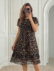 EMERY ROSE Gaun Kasual Motif Leopard untuk Perjalanan Musim Panas Sehari-hari, Cocok untuk Wanita Paruh Baya dan Lansia - Coklat - View 4