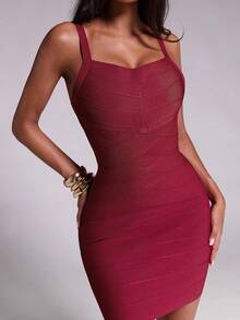 Nuvra Bandage Fabric Waist-Cinching Sexy Fashion Elegant Party Night Out Club Dress Burgundy Red Summer - Burgundy - View 7