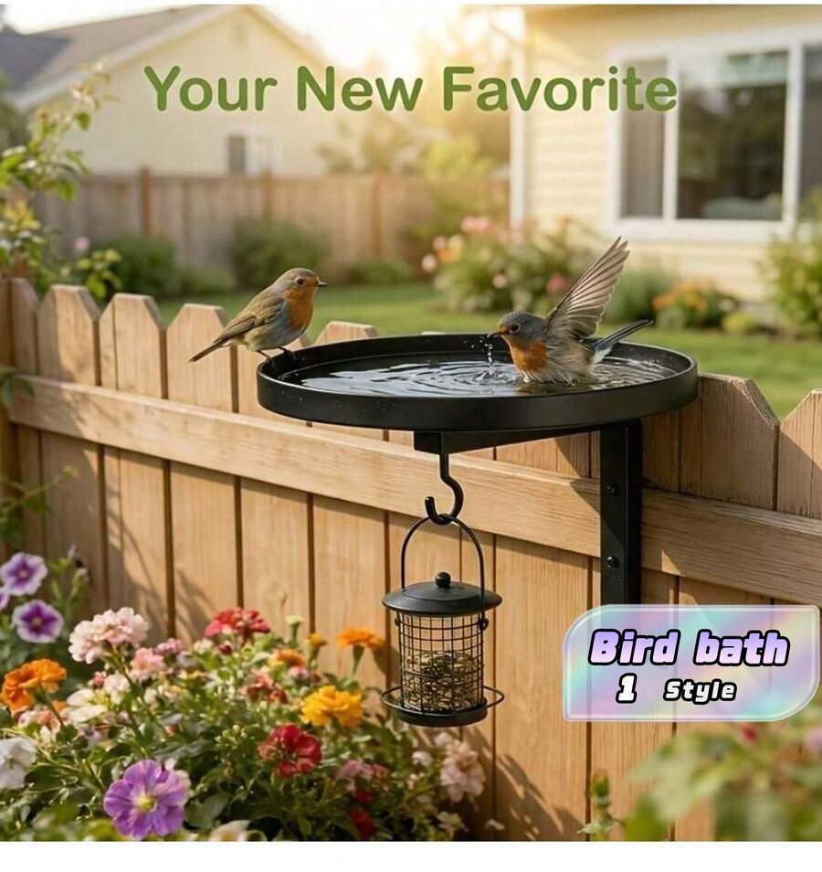 A 5-Piece Wall-Mounted Birdbath And Feeder Set Featuring A Rust-Resistant Metal Bird Feeder Tray With A Stand, Hooks, And Screws, Perfect For Outdoor Backyard And Garden Bird-Watching And Decoration. - Birds' Pleasure Device *5 - View 1