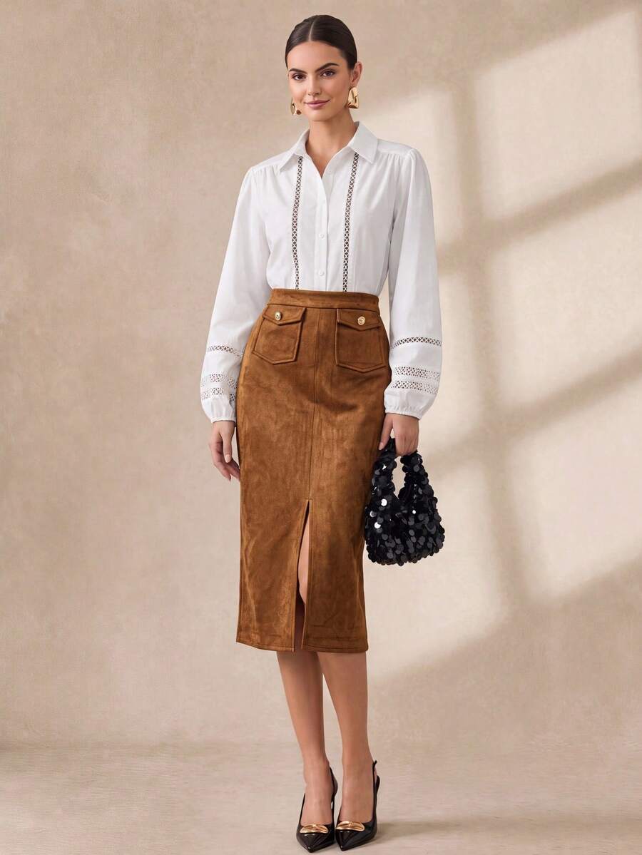 Almamuse Women's Elegant White Lace Trim Long Sleeve Blouse Fall Cloth For Women - White - View 1