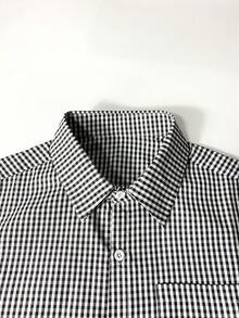 STEELVANCE 男士格紋短袖單排扣休閒襯衫 - 黑與白 - 查看 5