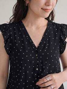 SHEIN LUNE 休闲简约复古圆点印花图案女式衬衫，适合夏季穿着 - 彩色 - 查看 1
