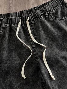 Manfinity Joysei Men Plus Size Light Grey Acid Wash Distressed Loose Wide Leg Jeans,Casual Oversized Cargo Pants For Summer Vacation,Plain Street Style Long Denim - Light Grey - View 3