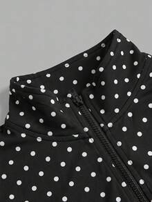SHEIN EZwear 2件裝波點黑白針織拉鍊長袖女款T恤，秋季上衣，適合日常通勤、約會、聚會，適用秋冬夏季、聖誕節、新年、時尚優雅休閒、外出、約會、通勤、亮眼、情人節、度假、Y2K、畢業典禮等場合 - 彩色 - 查看 6