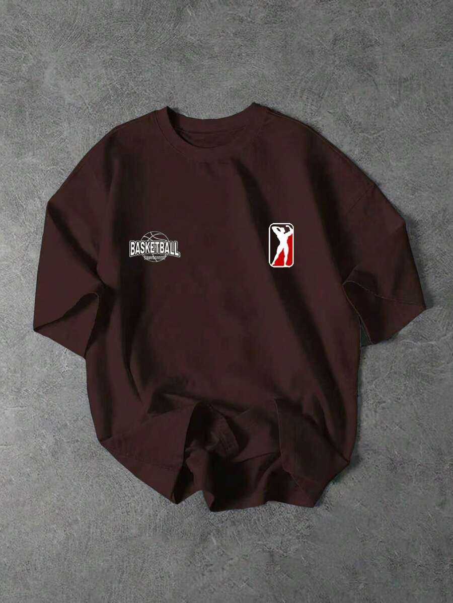 Gym Rark Men's Basketball Print Short Sleeve Sports T-Shirt - Chocolate Brown - View 1