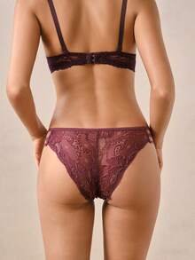 Hourtrue 3pcs/Set Solid Color Lace Patchwork Hollow Out Spaghetti Strap Sexy & Romantic Ladies Underwear - Multicolor - View 2