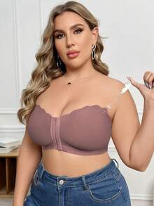 SHEIN Sujetador Bandeau sin Aros con Cierre Delantero Talla Grande, 1 pieza - Marrón - Ver 4