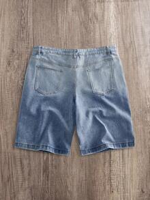 Manfinity Joysei Plus Size Men's Rhinestone Embellished Wide Leg Denim Shorts - Light Wash - View 2